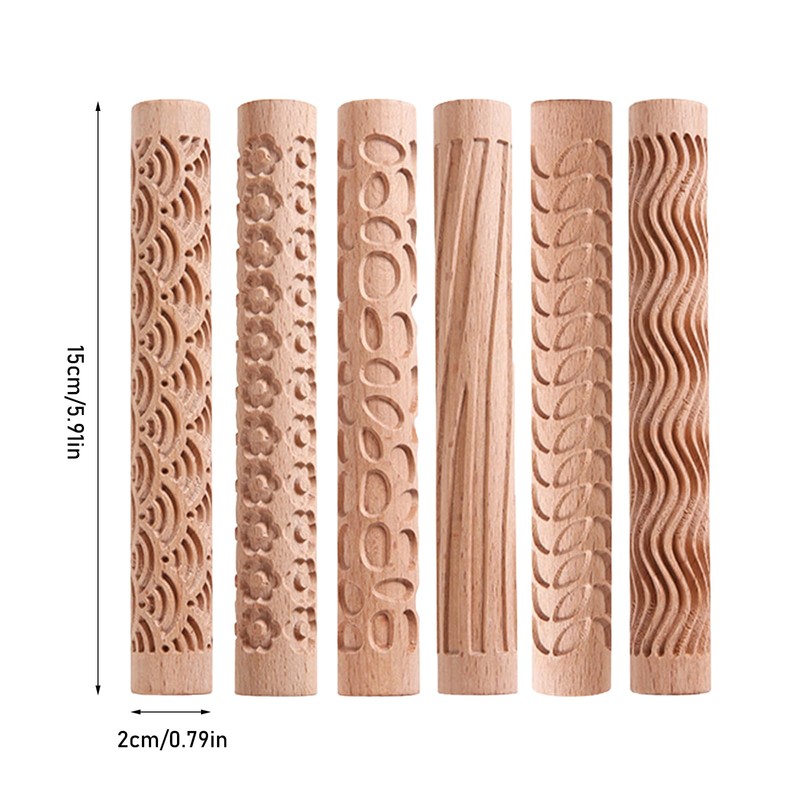 TALOEYH 6 Styles Modelling Pattern Roller, Wooden Texture Roller, Handmade