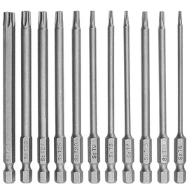 11-Piece 100 mm T6-T40 Magnetic Torx Hex Handle Screwdriver Set, 1/4 Inch Hex Shank Electric Tools for Cordless Screwdrivers T20 T25 Screwdriver (11)