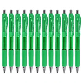 Writon Retractable & Refillable Gel Pens, Comfort Grip, 0.5mm Fine Point, Green Ink, 12 Pack