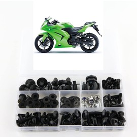 Xitomer Juego completo de pernos de carenado, apto para Ninja250R EX250R 2008 2009 2010 2011 2012, kits de montaje arandelas/tuercas/cierres/clips/ojales (negro mate)