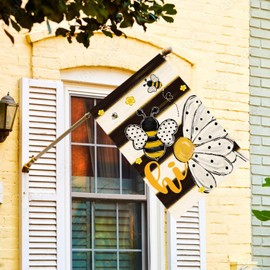 AVOIN colorlife Hi Bee Daisy House Flag 28x40 Inch Double Sided Outside, Spring Summer Stripes Yard Outdoor Flag