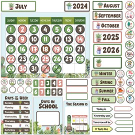 Decorably 137 Pcs Class Calendar for Classroom Elementary Set - Classroom Calendar Numbers for Classroom, Preschool Calendar, Cactus Classroom Decorations for Teachers, Classroom Calendars
