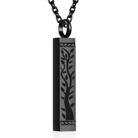 MOSURNSJWY Tree of Life Urn Necklaces for Men Women Bar Cremation Jewelry Keepsake Ashes Necklace Pendent for Human Ashes (Black)