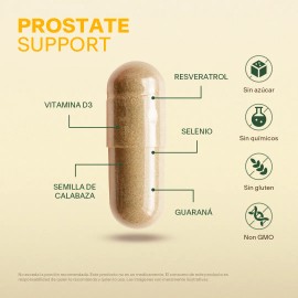 Vitalbotanics Prostate Support 60 capsulas de 500mg (2 Meses) con Semilla de Calabaza, Equinácea, Granada, Selenio, Curcuma, Resveratrol y Vitamina D3. Suplemento Multivitaminico para Hombres
