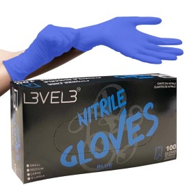 L3VEL3 LEVEL 3 BARBER SALON BEAUTY L3VEL3 HAIR NITRILE DISPOSABLE GLOVES LARGE 100 PC BLUE