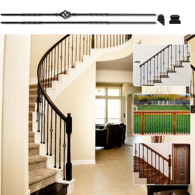 Vilstomes Wrought Iron Balusters, 10 Pack Metal Deck Spindles, 1/2"