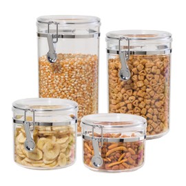 Oggi 4pc Clear Canister Set with Clamp Lids Airtight Containers in Sizes Ideal for Kitchen & Pantry Storage of Bulk, Dry Foods Including Flour, Sugar, Coffee, Rice, Tea, Spices & Herbs