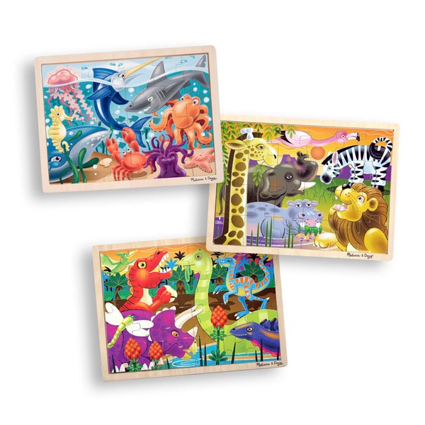 Melissa & Doug 3-Puzzle Jigsaw Set - Dinosaurs, Ocean, and