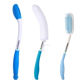 Wefaner Toilet Aids Set for Wiping - Long Handle Butt Wiper, Anti-Slip Curved Handle Bath Body Brush and Curve Hair Brush for People Overweight, Elderly and Disabled People（3PCS Personal Hygiene Kit)