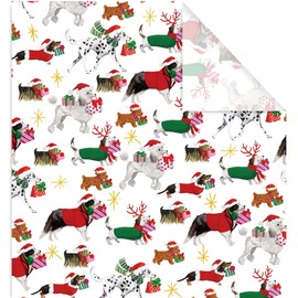 JarThenaAMCS 6 Sheets Christmas Wrapping Paper -Not Roll- Cute Dog Gift Wrap Paper White Funny Puppy Folded Flat DIY Art Craft Paper for Xmas Winter Holiday Birthday Party Packaging, 39.4 x 27.6 Inch