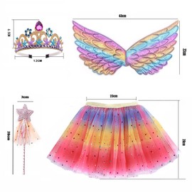 ZJstyle Girls Princess Costume Kids Fancy Dress Fairy Costume Set Princess Tutu Skirt Fairy Wings Dress Up Fantasy Costume with Wings,Wand,Crown Headband & Tutu Skirt for 3-8 Years Girls(Rose Red)