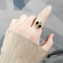 IMINI Four-Leaf Clover Fidget Spinner Rings for Women Girls CZ Heart Flower Anxiety Rotate Freely Inspirations Stress Relief Open Stacking Finger Ring Love Statement Fashion Jewelry Gifts (Gold)