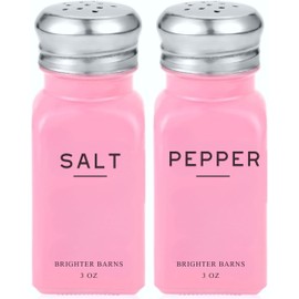 Pink Salt and Pepper Shakers Set by Brighter Barns - Pink Kitchen Accessories - Cute Salt and Pepper Set with Stainless Steel Lids - Pink Decor - Pink Kitchen Essentials for Restaurants, Airbnb (Pink)