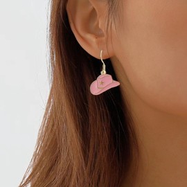Cowboy Cowgirl Boot Earrings Cute Western Drop Dangle Earrings Enamel Pink Black Howdy Cowboy Hat Earrings for Women Western Cowgirl Boot Earrings for Women Girls Jewelry Gift ﻿, Zinc, No Gemstone