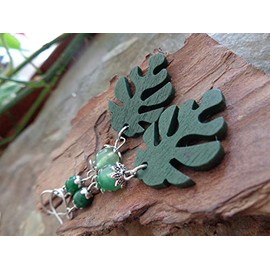 GRÜNE GROSSE HOLZ BLATT - MONSTERA OHRRINGE einzigartige, lange, leichte Ohrringe an handgefertigte Haken