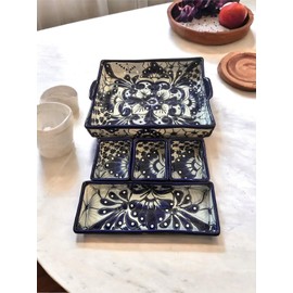 Five-Piece Talavera Casserole Baking Set - Blue and White, 13x9 Inches, Oven Safe, Microwave Safe, Dishwasher Safe, Hand-Painted Mexican Pottery