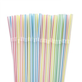 UUYYEO 200 Pcs Plastic Flexible Drinking Straws Long Bendable Drinking Straws Colorful Striped Straws Party Cocktail Straws Iced Coffee Straws Milkshake Juice Straws