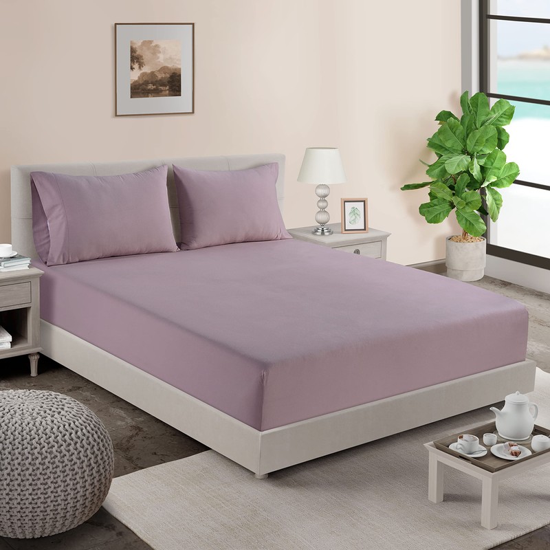 Lane Linen 100% Organic Cotton Twin Fitted Sheets, Lilac, 2-Piece
