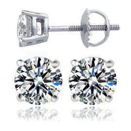 Venetia Spectacular 10 Hearts & 10 Arrows Cut Simulated Diamond Stud Earrings Screw Back 925 Silver 1 2 4 Carats (6mm, 1 carat each side)