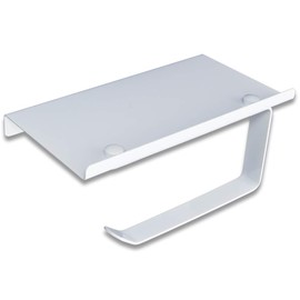 Neater Nest Reversible Toilet Paper Holder with Phone Shelf, Modern Style (White, Single)