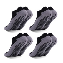 LIFPAU Men’s Non Slip Socks with Grips Yoga Pilates Socks Anti Skid Athletic Gym Home Thick Cushion 4 Pairs(Black,L)