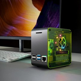 ElectroCookie Raspberry Pi 4 Case, Aluminum Mini Tower Case with Cooling Fan and Color Changing Ambient Light (Black Neon)