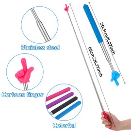 Telescopic Teachers Pointer - 4 Pcs Extendable Hand Pointer Stick, Mini Classroom Finger Pointers Stick for School and Teacher Supplies Interactive Learning Black Blue Pink Purple