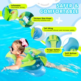 Oziral Baby Swimming Ring with Removable UPF50+ Sun Canopy and Bell, Tail Wing with Dual Air Bags Baby Float Swim Seat Safe and Fun Pool Float for Toddlers