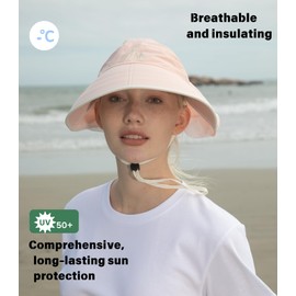 Sun Hats for Women Wide Brim Beach Sun Hat UV 50+Protection Packable HAT for Women Hiking Fishing with Neck Flap Pink
