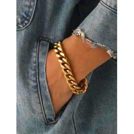 Chunky Gold Bracelet, 12mm Cuban Link Chain Bracelet for Men,Punk Jewelry,23cm