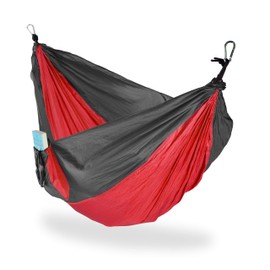 Relaxdays Hängematte Outdoor, Reisehängematte für 2 Personen, Ultraleicht, Camping, bis 200 kg, BT: 152x255 cm, rot-grau