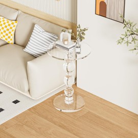 TPZLRN Acrylic End Table, Acrylic Side Table,Clear Round Side Table with Support Rod for Office Living Room Bedroom, Easy Assembly