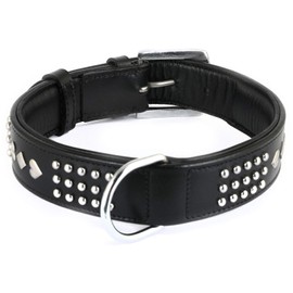Monkimau Adjustable Leather Dog Collar for Medium to Large Dogs | Robust Collar with Studs | Heavy Duty | Black (M)