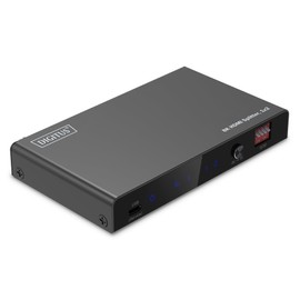 DIGITUS DS-55339 HDMI Splitter 1x2 - Input: 1 Port/Output: 2-Port - UHD 8K/60Hz HDTV: 7680 × 4320p - HDCP 2.3 & HDMI 2.1 - HDR, Deep Color, EDID Switch - Toslink, Stereo (3.5mm)