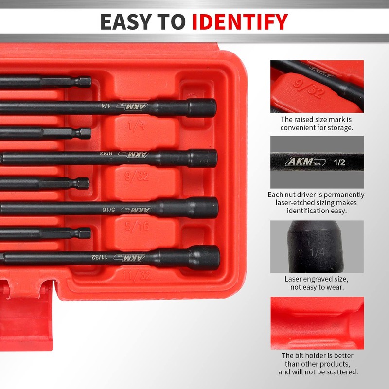 AKM TOOL 9-Piece Long Universal Nut driver set, 6 inch