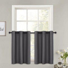 PONY DANCE Blackout Curtains Short - (W 42 in x L 36 in, Grey, Set of 2) Half Window Curtains Tiers Solid Microfiber Valances Panels Thermal Insulated for Basement Window