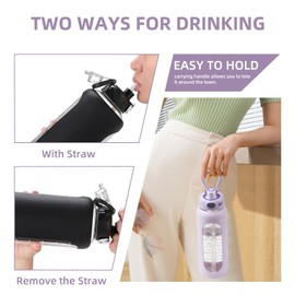 SIEROZUR 32 oz Glass Water Bottle with Straw and Handle 1 Liter Glass Water Bottle with Silicone Sleeve and Time Marker Sports Water Jug Wide Mouth for Travel Gym