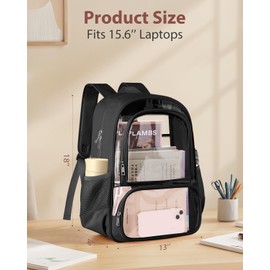 KIMNERPU Clear Backpack, Heavy Duty Transparent Bookbag for School, Fabric & PVC Transparent Backpack with Reinforced Strap for Women Men, Capacity Clear Bag for College, Travel, X-Large Black