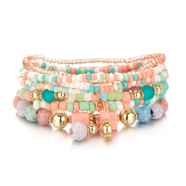 Joiigaem Boho Stackable Bead Bracelets for Women 8PCS Multi-Layer Handmade