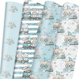 Vnaaem Baby Boy Wrapping Paper 8 Pc Baby Shower Blue Wrapping Paper Folded Flat for Kids Birthday New Baby Girl 19.6 X27.8Inch