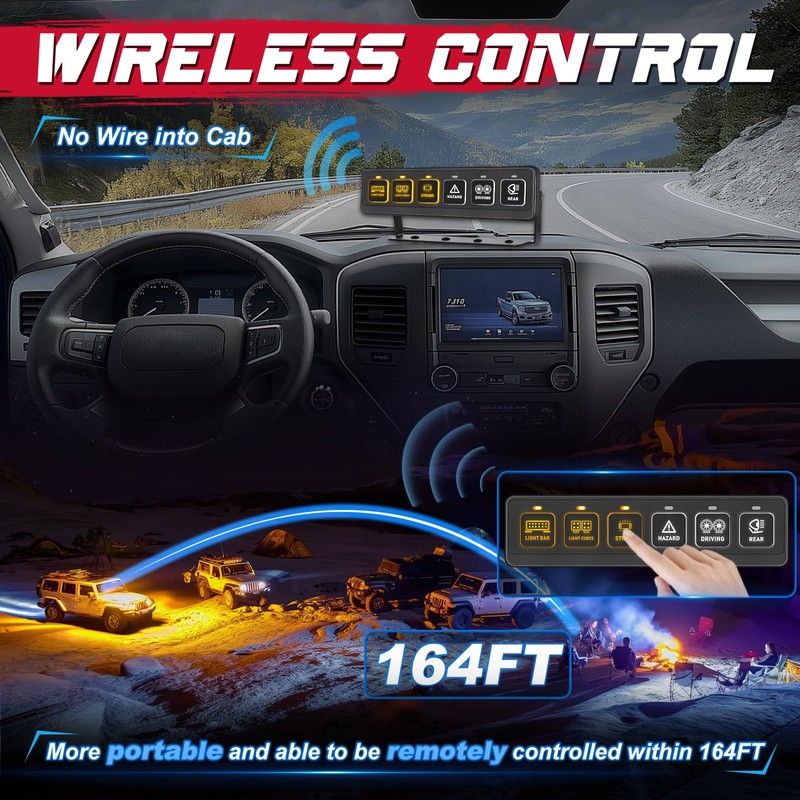 6 Gang Wireless Switch Panel, OFFROADTOWN Mini Slim Control Switch