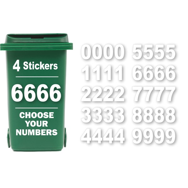 4 Pack Wheelie Bin Numbers for Bins - Choice of Numbers 0-9 - Wheelie Bin Stickers for Wheelie Bins Bin Number Stickers Vinyl 18cm Bin Sticker Easy to Apply Sticky Numbers Bin Numbers (Number 6)