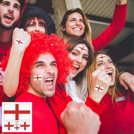 10 Sheets England Flag 2022 World Cup Temporary Face Tattoos Stickers，40 Pcs Football National Flag Removable Fake Tattoos, For Men Kids Women (England)