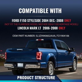 PIT66 Textured Tailgate Molding Cap, Fit Ford F150 2004-2008 Styleside/Lincoln Mark LT 2006-2008, Spoiler Top Protector Cover, FO1920102 5L3Z9940602AAA (Not fit Flareside & 2004 F150 Heritage)