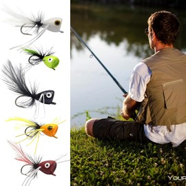 Bass Poppers for Fly Fishing - Assortment Fishing Bait Popper Fly | Effective Freshwater Bait Gear Fish Tackle Accessories for Sea Bass Sunfish Trout Bluefill