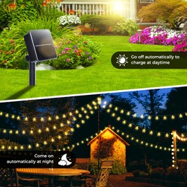Brightown Star String Lights Solar Powered - 50 ft 100 LED Big Star Lights with 8 Lighting Modes, IP65 Waterproof for Outdoor Garden Patio Yard Tree Porch Backyard Wedding Party Décor, Warm White