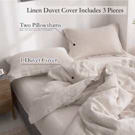 Simple&Opulence 100% Pure Linen Duvet Cover with Embroidered,Twin Size(68"x 86"),2 Pieces Soft Flax Comforter Set with Button Closure,1 Duvet Cover and 1 Pillowsham(Natural Linen)