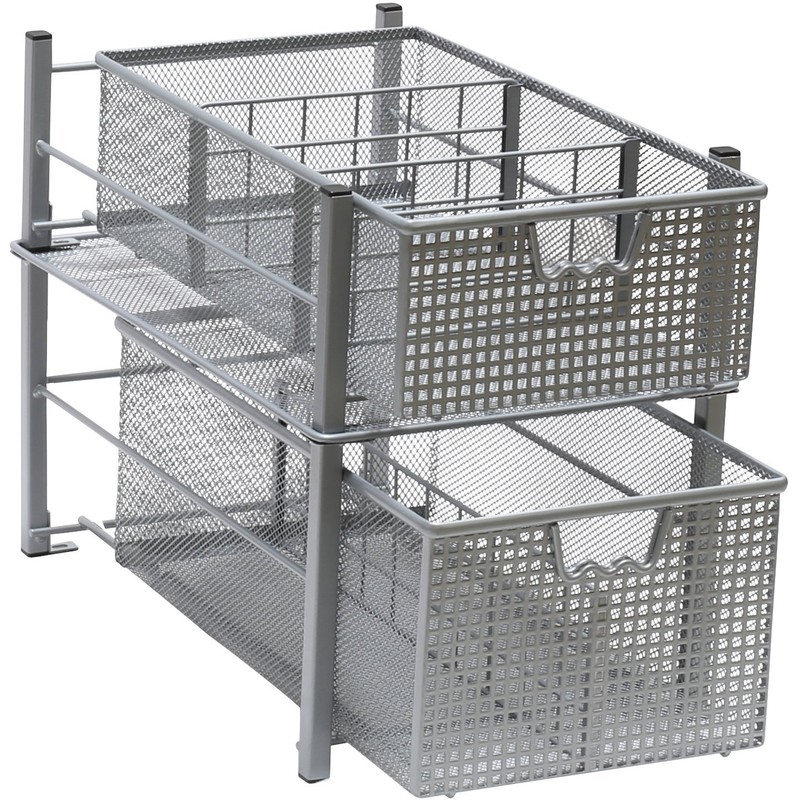 DecoBros Mesh Cabinet Basket Organizer with Split Card, Silver (Large