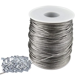 Wire Rope, Stainless Steel Wire, 7 x 7 Construction, Stainless Steel Wire, Drop Prevention Wire, Length 322.4 ft (100 m), Wire Diameter 0.04 inch (1 mm), Aluminum Sleeve, 100 Pieces, Stainless Steel Rope, Earthquake Countermeasure, Typhoon Prevention, DI