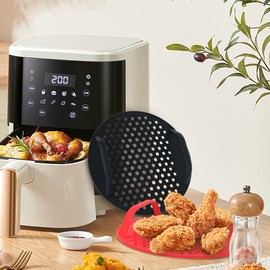 Reusable Handle Silicone Air Fryer Liners 2 Pack , Easy Clean Air Fryer Accessories, Non Stick, AirFryer Accessory Parchment Paper Replacement - 7'' Round, Black